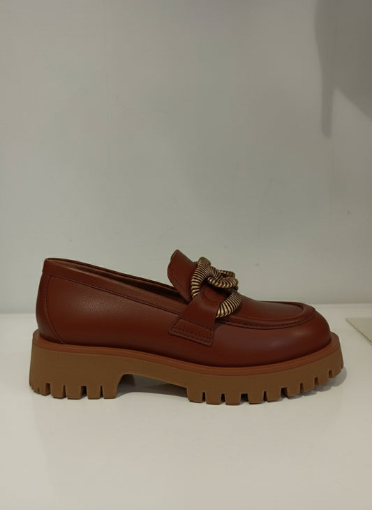 bruno Premi mocassin camel semelle gomme crantée boucle coloris bronze