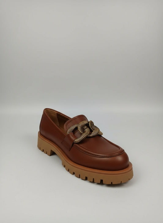 bruno Premi mocassin camel semelle gomme crantée boucle coloris bronze