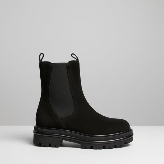 Optez pour l'élégance et le confort avec les bottines Chelsea noires Pons Quintana. Ces chaussures au design intemporel s'adaptent parfaitement à toutes les occasions, que ce soit pour une sortie décontractée ou une journée au bureau. Leur couleur noire intense et leur finition en nubuck en font un choix chic et polyvalent.