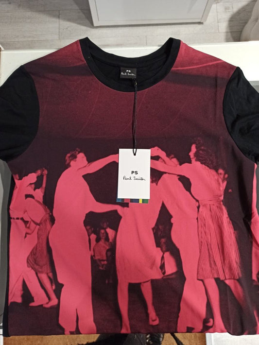 T-shirt Paul Smith manches courtes en modal noir avec impression danseurs rouges devant