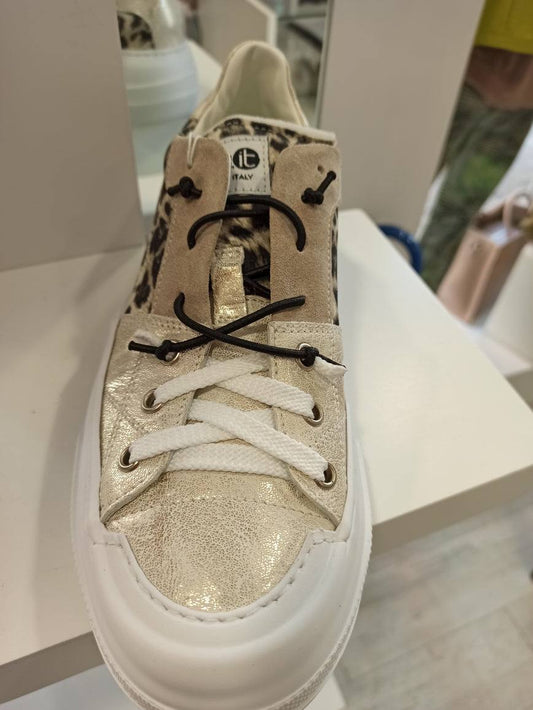 sneakers fru.it peau beige imprimé léopard semelle gomme pointure ajustée