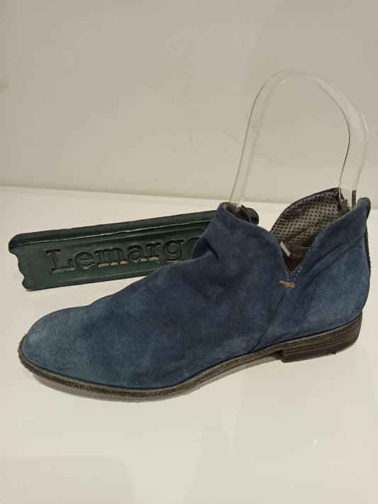 Botte Lemargo vintage en daim bleu jean sans coutures avec fermeture arrière