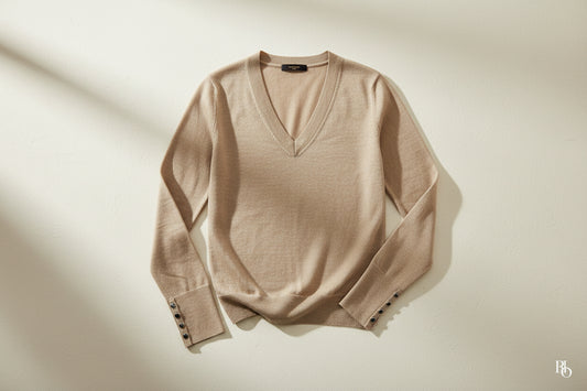 100% laine merinos&nbsp;
4 boutons en bout de manches
un peu près du corps