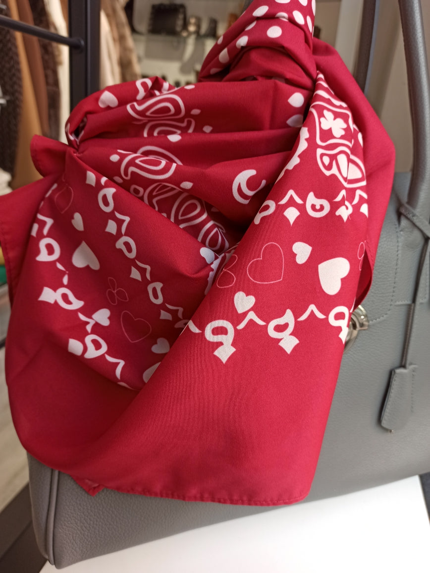 Foulard Bandana Rouge Blanc Imprimé Keffieh Framboise Foncé 100 % Polyester, foulard bandana rouge blanc tendance signé MAGASIN 11 BIS