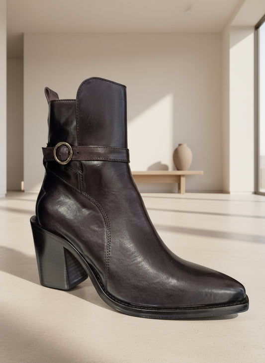 boots noir patine marron style santiage boucle et talon de 5 cm