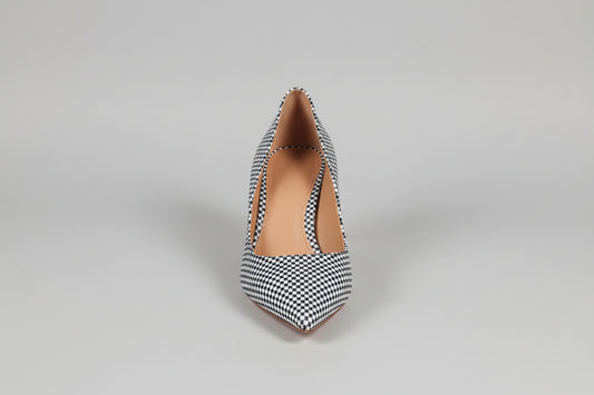 escarpin cuir et tissu damier marine et blanc Pura Lopez
petit talon 5 cms