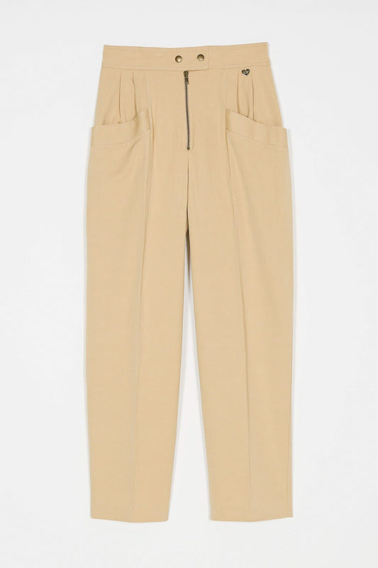 twinset milano pantalon droit sand cheville en coton lin nylon basique casual chic