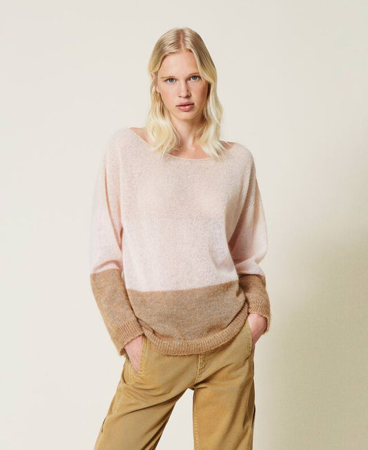 twinset pull mohair color block golden rock