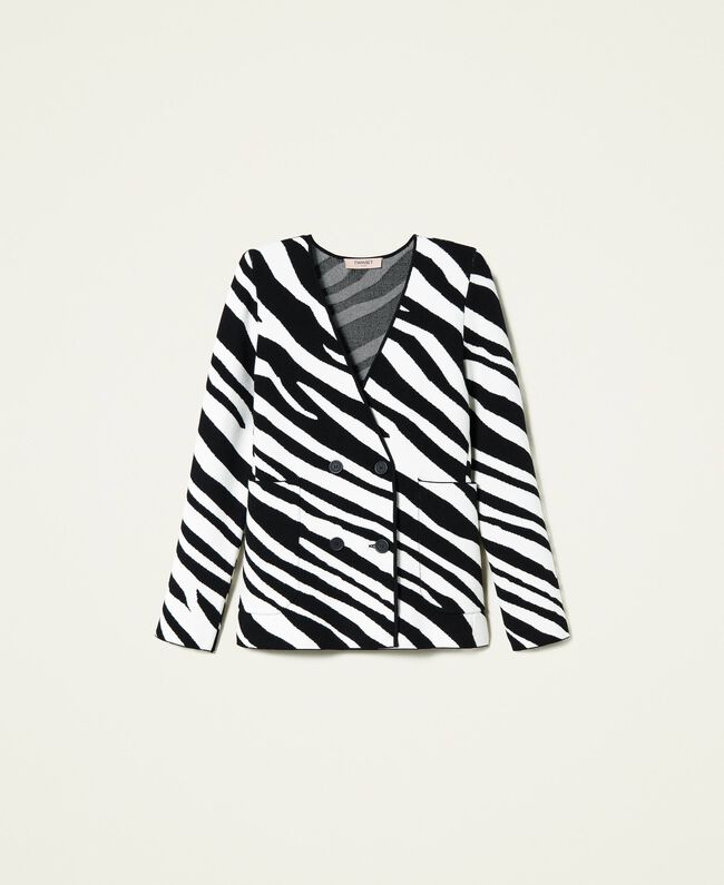 Veste Noire Zèbre Jacquard En Viscose Stretch, Coupe Ajustée Et Poches Plaquées – veste noire zèbre avec grandes poches plaquées