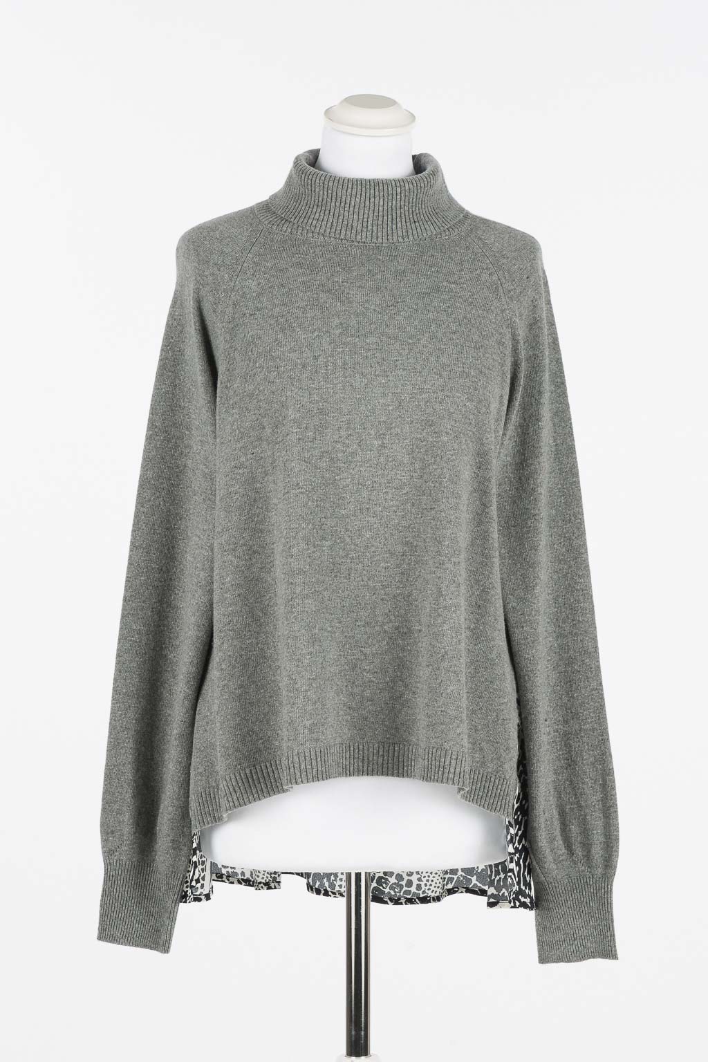twinset pull bicolor gris col roulé avec dos en viscose imprimé asymétrique