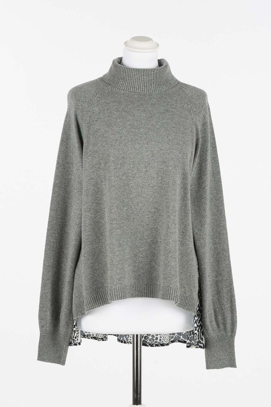 twinset pull bicolor gris col roulé avec dos en viscose imprimé asymétrique