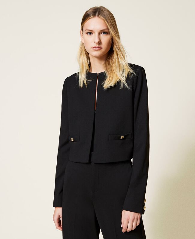 Twinset veste spencer noire, veste habillée femme à fermeture à attaches et détails cloutés