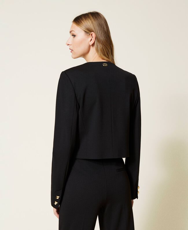 Twinset veste spencer noire, veste habillée femme avec col rond et manches longues