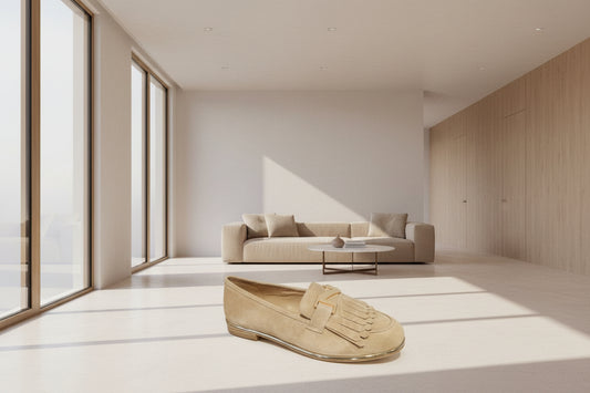 Nathan Baume Mocassin Cuir Nubuck Beige Élégance intemporelle avec ce mocassin Nathan Baume confectionné en cuir nubuck beige, une matière noble reconnue pour sa douceur incomparable et sa patine naturelle. Le nubuck développe un caractère unique au fil du temps, offrant une allure raffinée qui s'améliore avec l'usage. Conçu pour le confort quotidien sans compromis sur le style, ce mocassin s'adapte parfaitement à une garde-robe premium. Sa teinte neutre le rend polyvalent, idéal pour créer des looks sophis