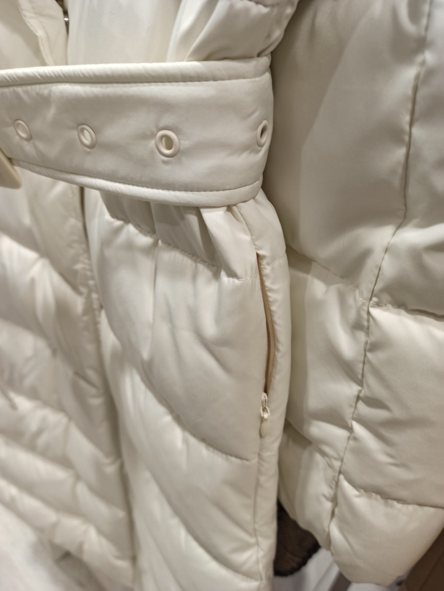 Twinset manteau blanc, manteau hiver blanc long avec col en fausse fourrure amovible
