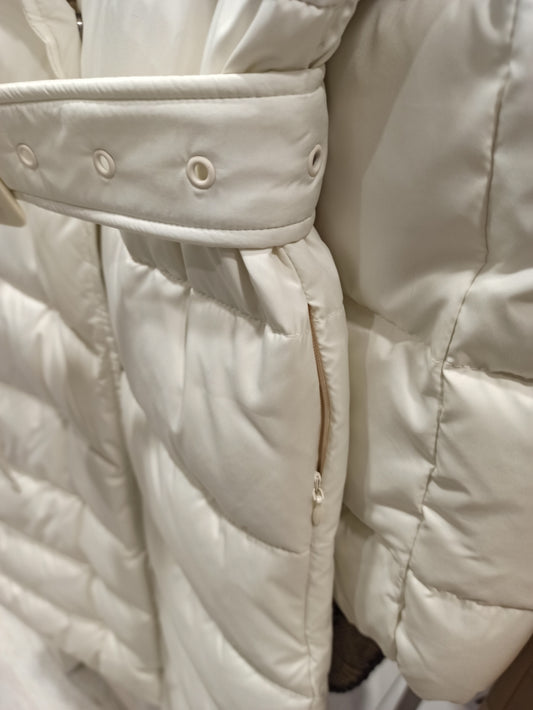 Twinset manteau blanc, manteau hiver blanc long avec col en fausse fourrure amovible