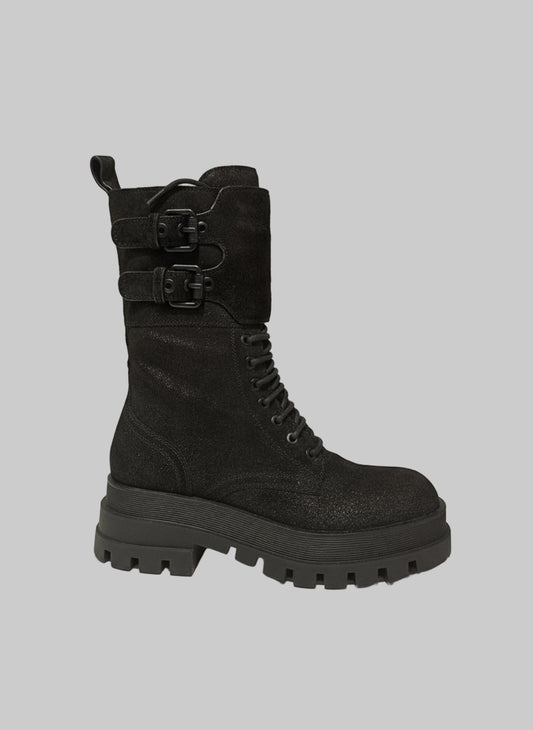 bruno premi boots de combat cuir camoscio noir irisé
