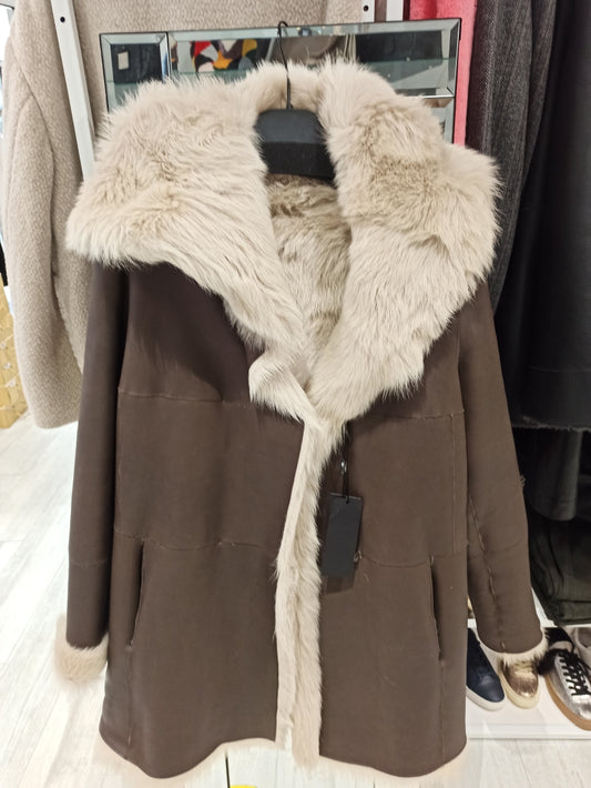 ventcouvert manteau peau capuche chocolat reversible