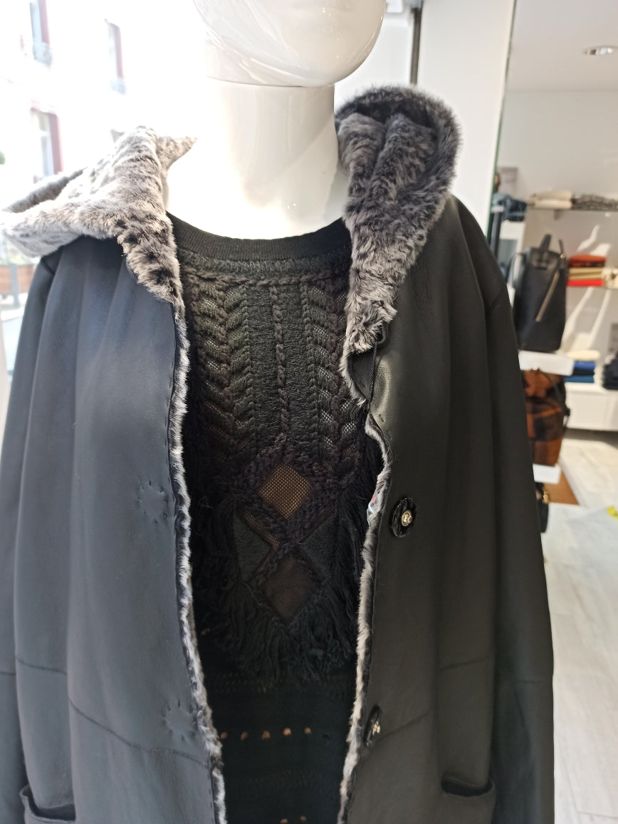 Ventcouvert manteau peau façon astrakan gris lumineux, manteau capuche hiver femme réversible