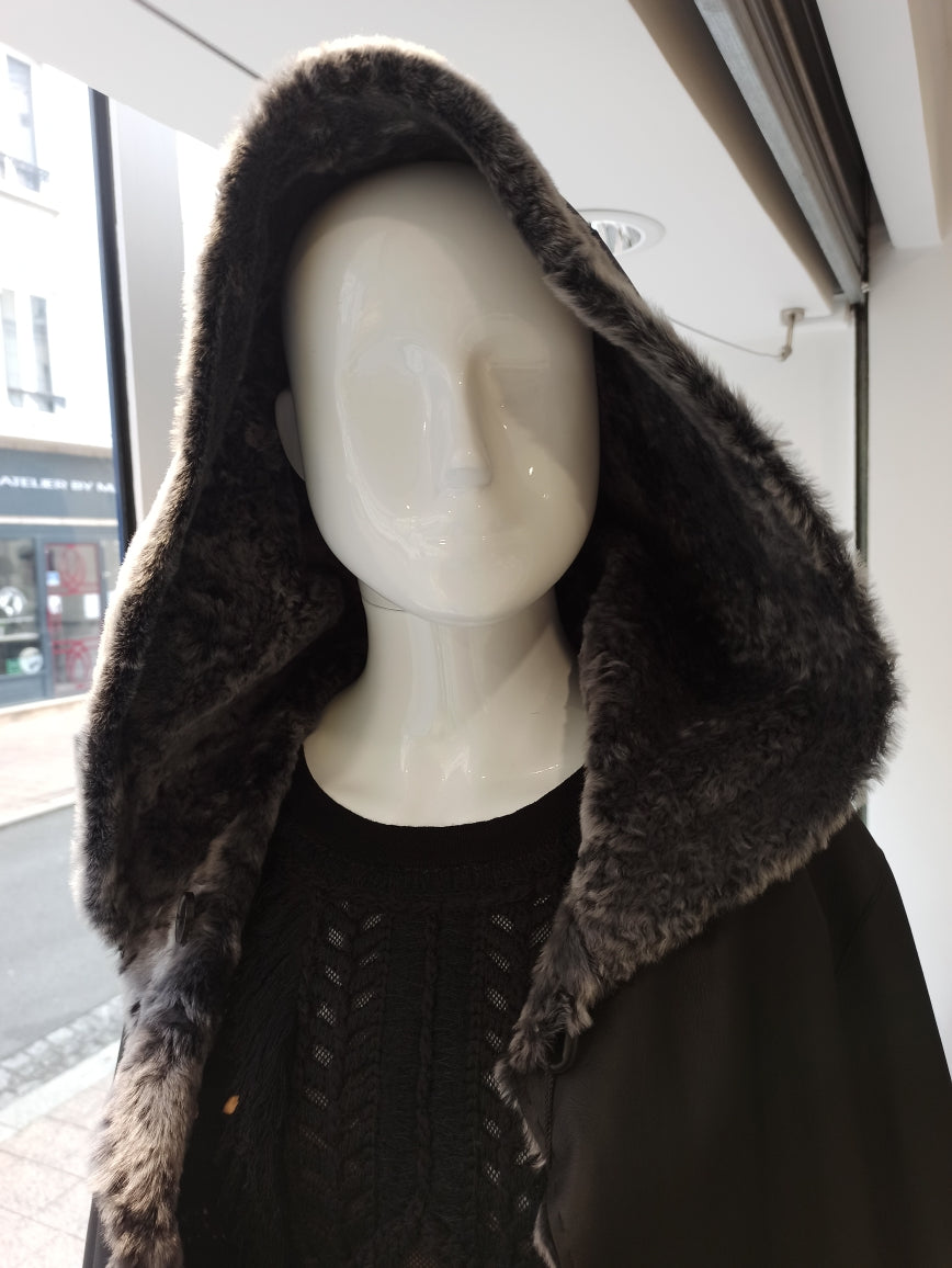 Ventcouvert manteau peau façon astrakan réversible, manteau capuche hiver femme côté fourrure