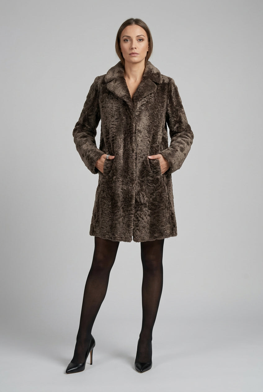 Ventcouvert manteau redingote astrakan, manteau redingote femme longueur sous le genou, vue détaillée