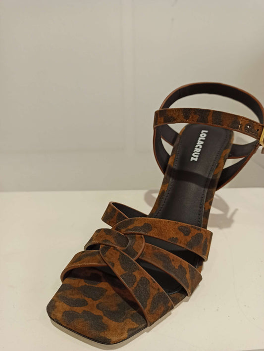 escarpin sandale lola cruz en cuir vachette léopard camel et noir ref 406z