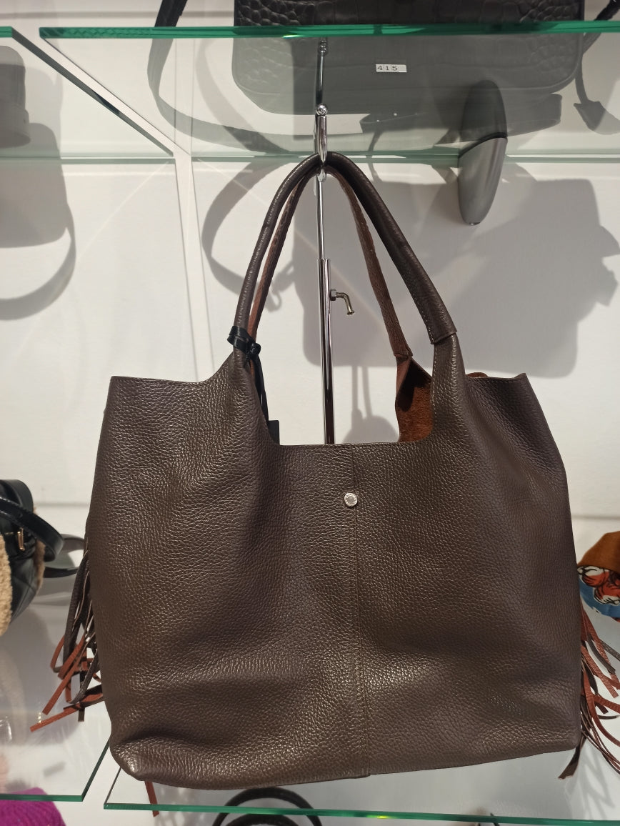 roberta gandolfi sac à main en cuir bicolore frangé