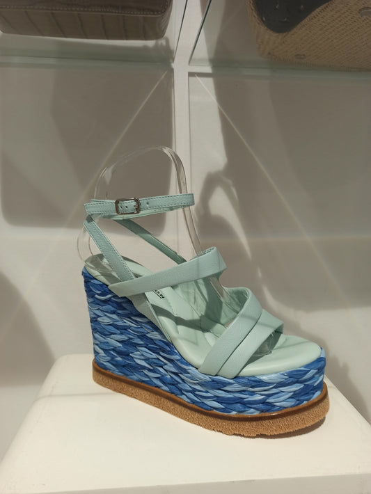 elvio zanon sandale cuir compensée bleue