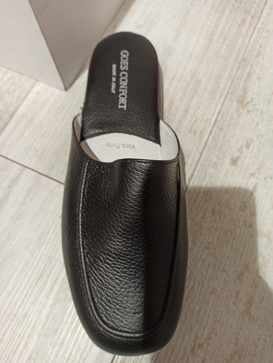 chaussons mule cuir noir homme