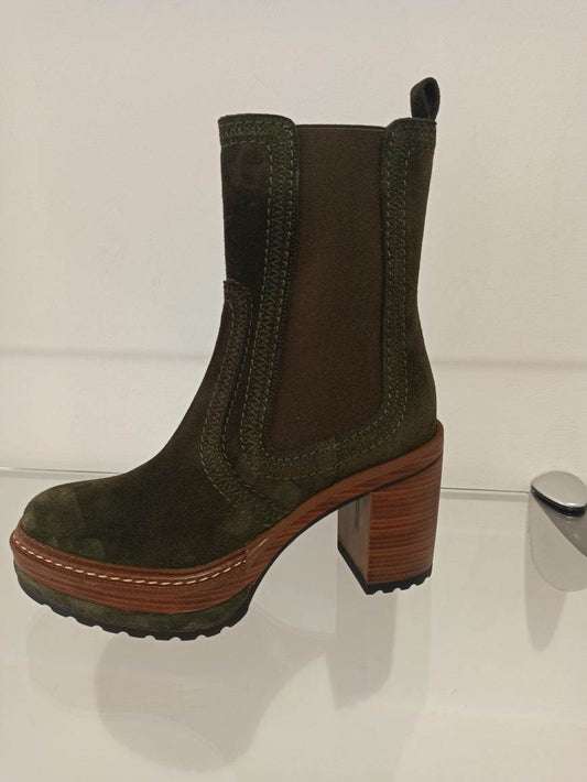 boots pons quintana kaki sombre plateau talon 4 cm semelle gomme