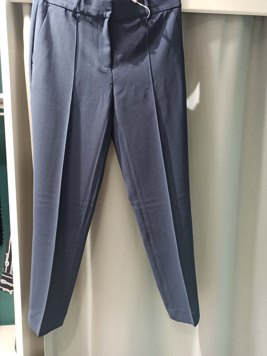 pantalon droit michael kors bleu minuit en triacétate et polyester texture crêpe