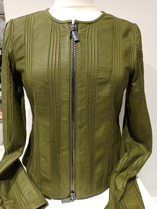 milestone veste en cuir kaki izzy