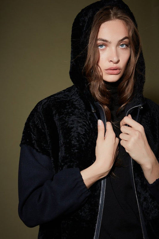 ventcouvert parka drap de laine et peau mouton navy