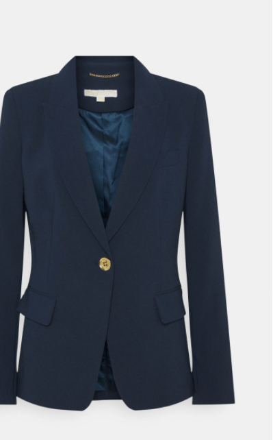 blazer michael kors mi-saison bleu marine texture crêpe boutonné doré