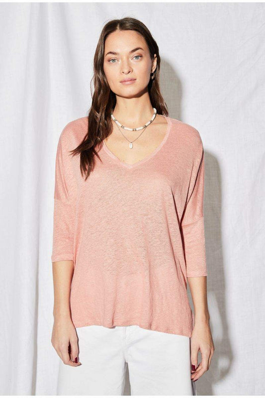 notshy tee-shirt poncho col V emilie en lin couleur blush absolu style décontracté féminin