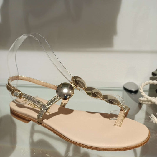 sandales bijoux été en cuir naturel avec pastilles métal doré style millenium platinium