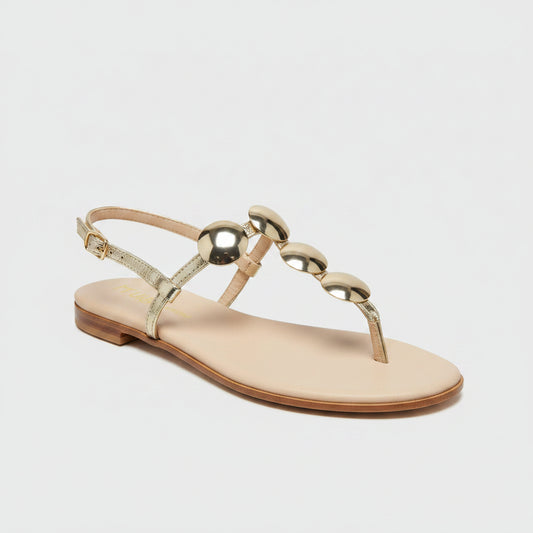 sandales bijoux été en cuir naturel avec pastilles métal doré style millenium platinium