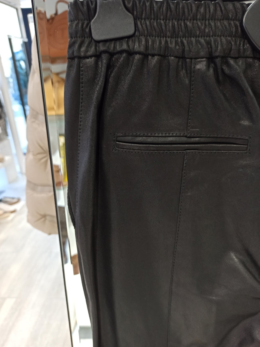 Suite 109 by Ventcouvert jogg cuir noir, pantalon cuir noir femme avec cordon de serrage à la taille